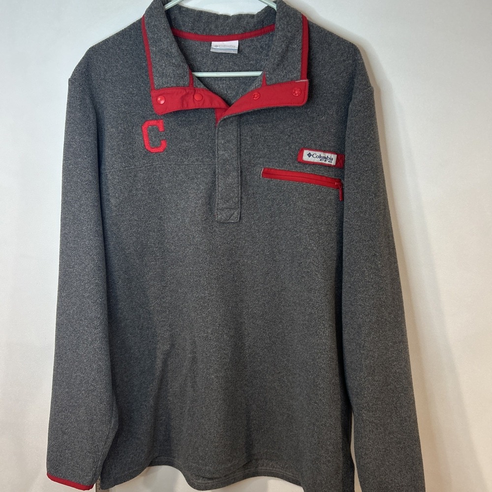Cleveland Guardians Columbia PFG Pullover Fleece W/ Snap Closure Gray Size Large